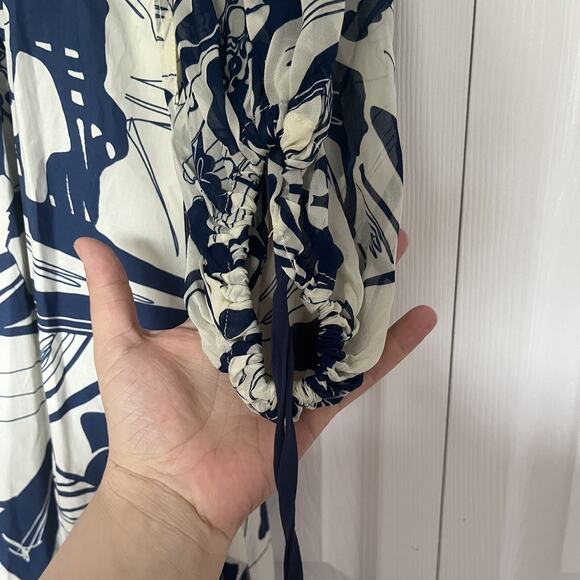 Anthropologie Beatrice B Midi Long Blue Print Dress Size 4 - Picture 7 of 10